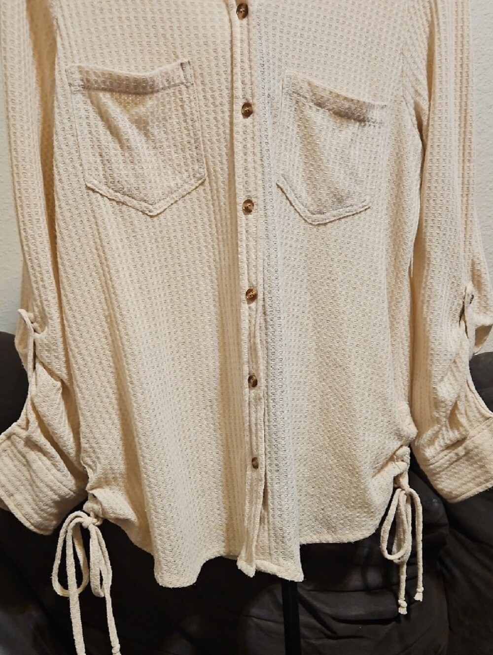 Daytrip Cream Waffle-Knit Button Front SHACKET - Picture 3 of 8